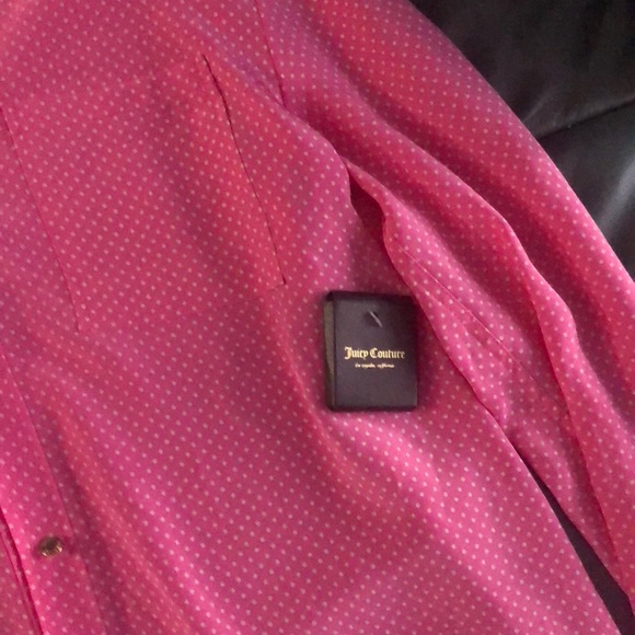 Juicy Couture pink silk blouse w/white polka dots - Picture 2 of 4